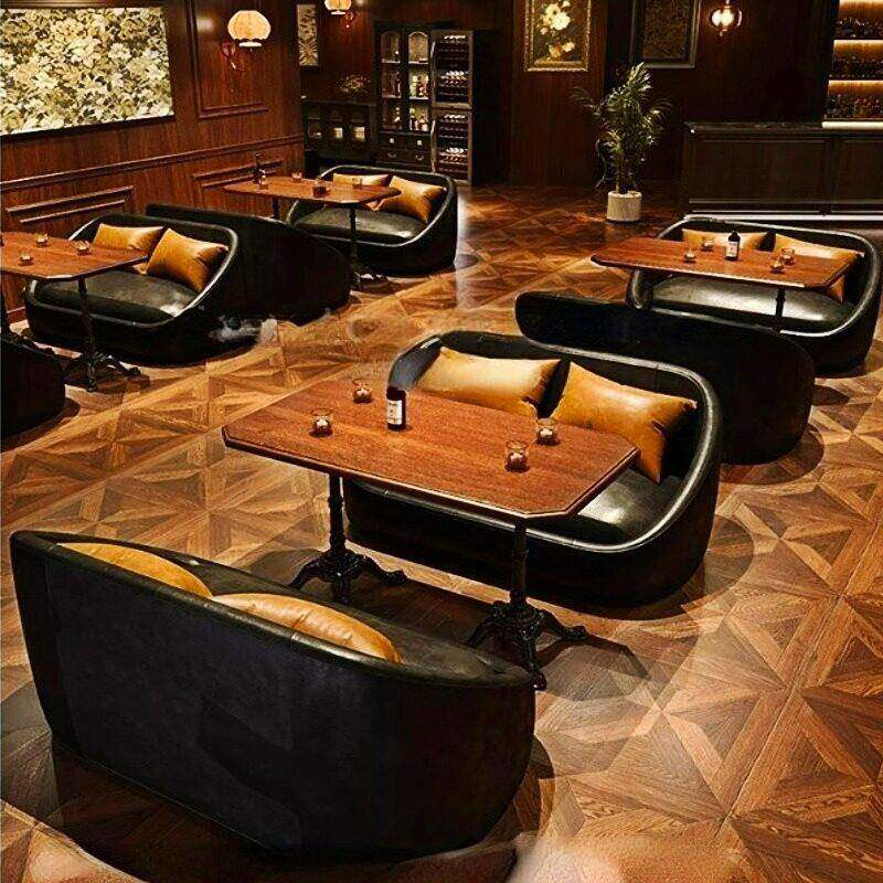 复古酒吧威士忌吧卡座沙发休闲酒吧清吧西餐厅咖啡厅桌椅皮艺沙发