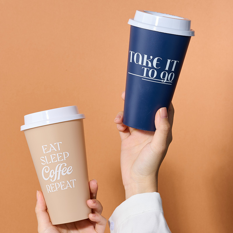 食品级PP塑料咖啡杯带盖防漏防滑防摔耐高温家用办公室一次性水杯