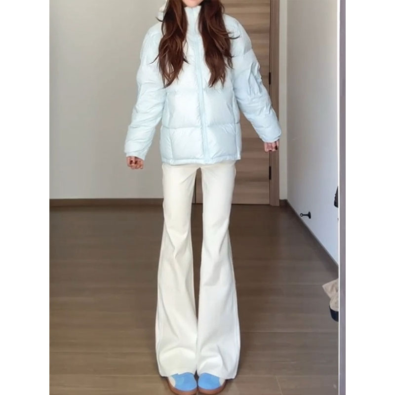 白色弹力微喇牛仔裤女小