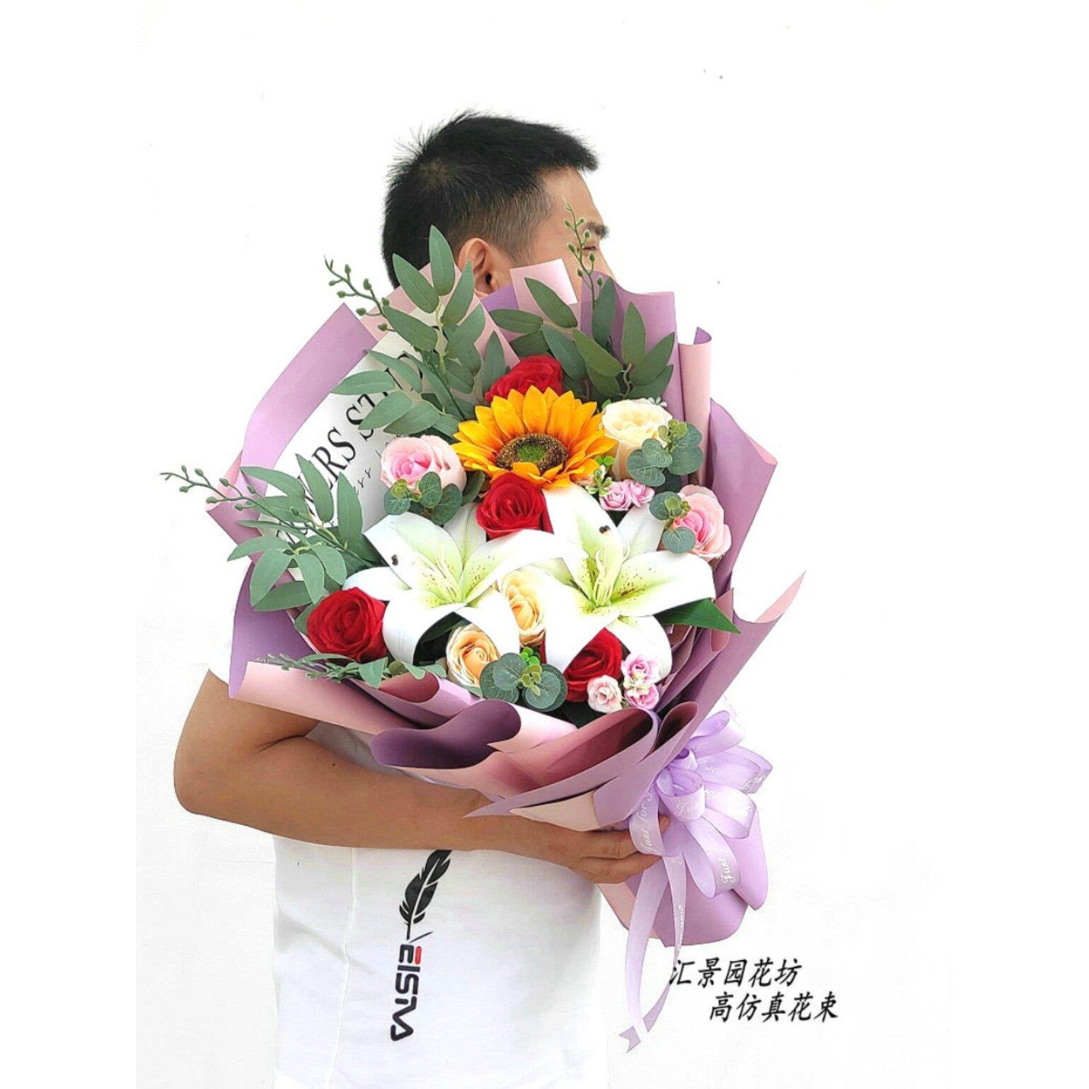 花束人造花成品大束手持鲜花交付奖人造花老师母亲节永恒花向日葵