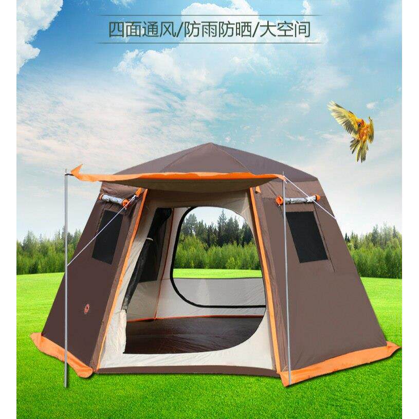 户外全自动帐篷5-8人露营帐篷3-4人家庭野营加厚防雨六角自动帐篷