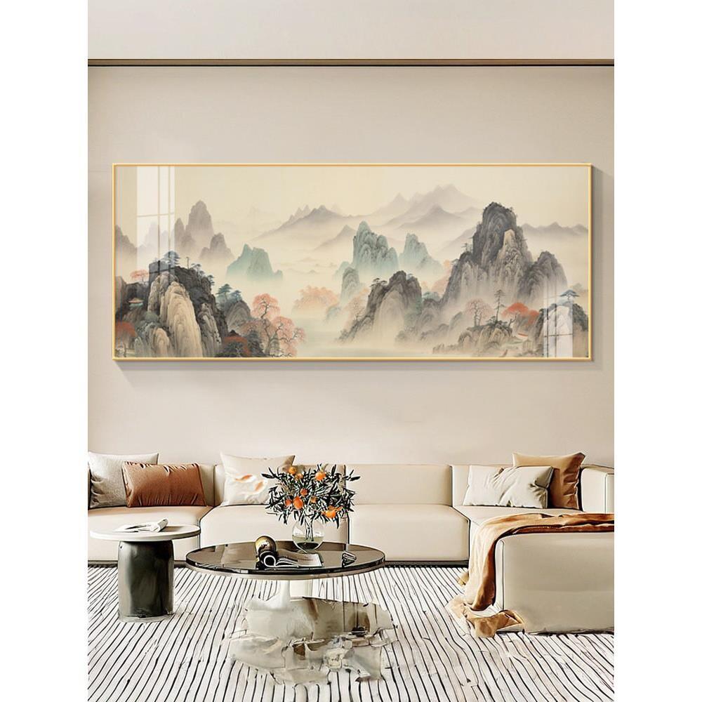 水墨山水画办公室西墙客厅挂画新中式沙发背景墙壁画靠山图一整幅