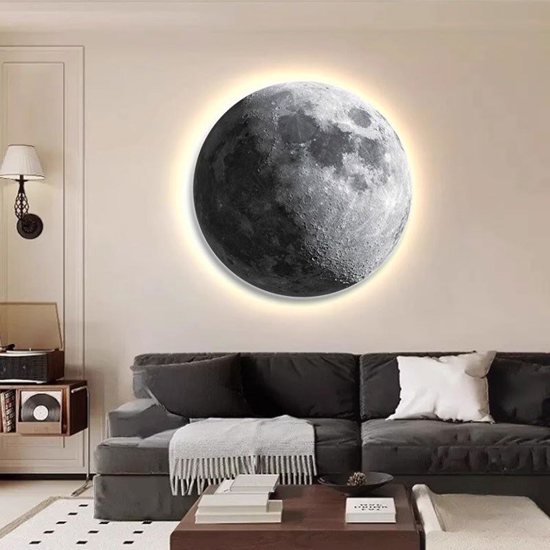 LED氛围灯月球圆形装饰画高级感玄关走廊过道壁灯客厅灯光画挂画