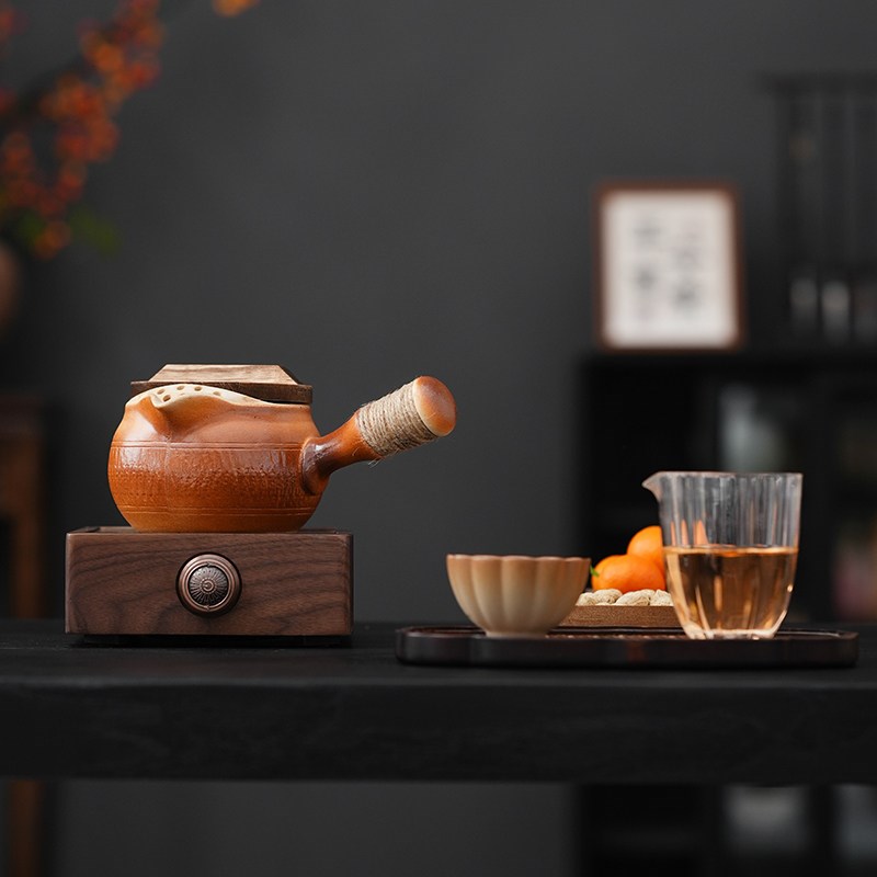 围炉煮茶壶砂金釉陶壶烤奶罐罐壶全套茶具套装侧把壶家用茶壶