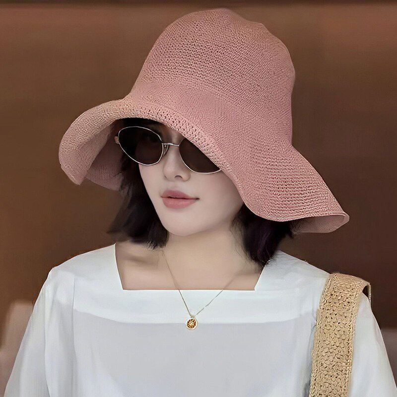 大头围法式赫本风草帽女夏海边防晒遮阳太阳帽大号大码编织渔夫帽