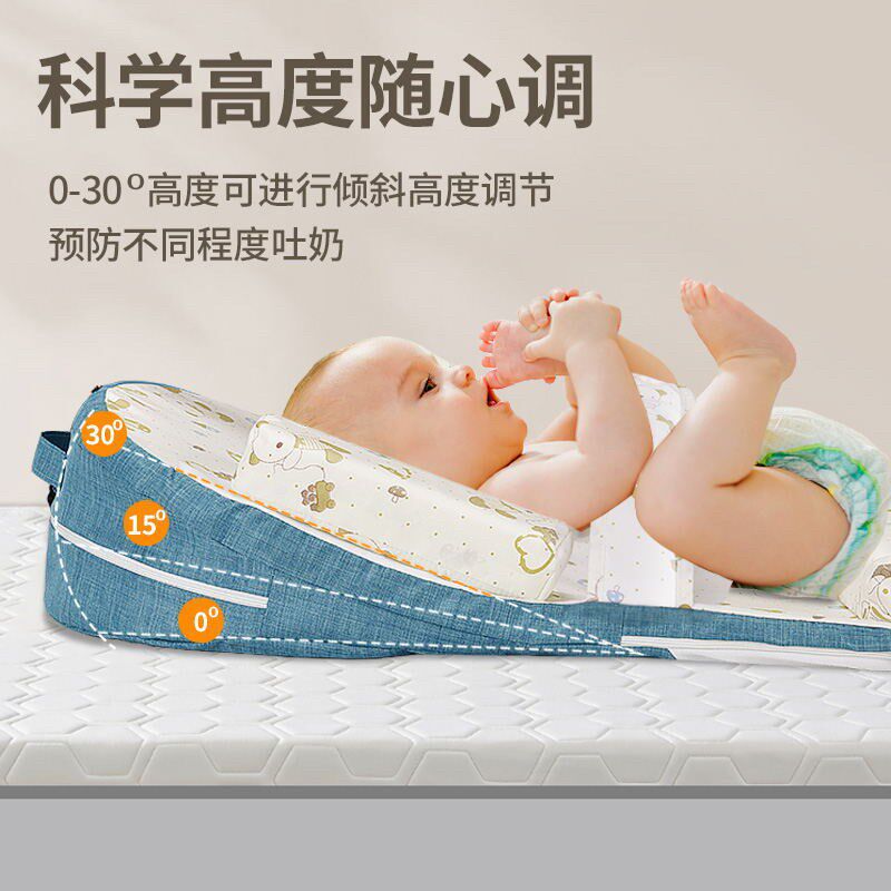 婴儿防吐奶斜坡垫新生儿防溢奶枕头护脊椎可调节哺乳枕喂奶床中床