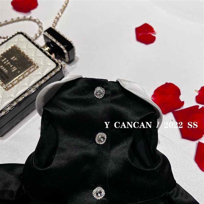 YCANCAN 新款黑色宠物猫狗衣服马尔济斯婚纱可爱公主裙礼服裙缎面