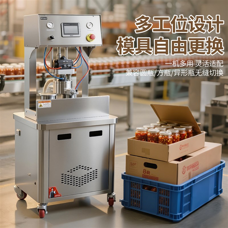 半自动真空旋盖机辣椒酱豆瓣酱四工位玻璃瓶真空拧盖机立式封口机