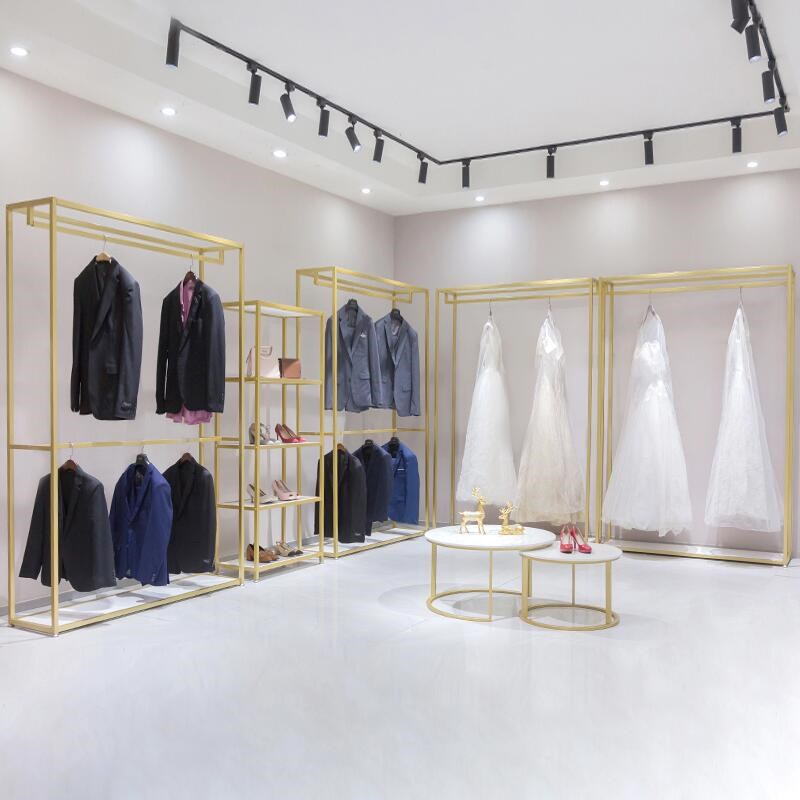 铁艺婚纱架子服装店高档男装展示架落地式影楼礼服双层货架金色