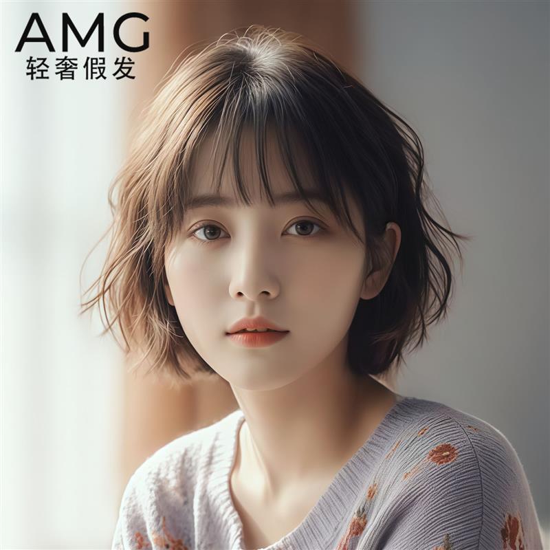 假发短发女全头套轻薄慵懒短卷发真发全真发波波无痕整顶假发套