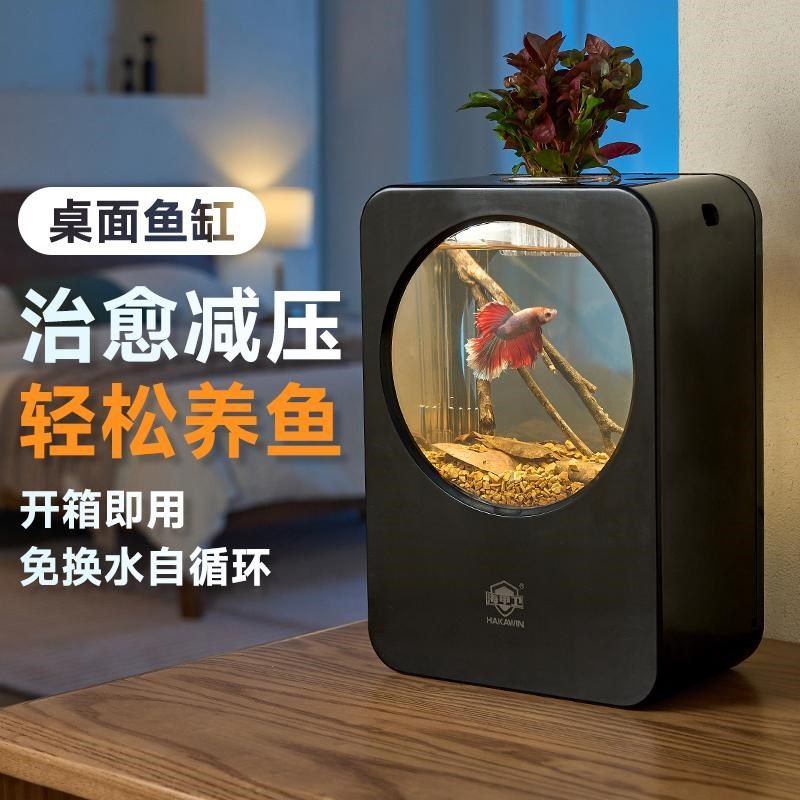 桌面免换水生态鱼缸 创意风格家用懒人封闭鱼缸 适用淡水鱼