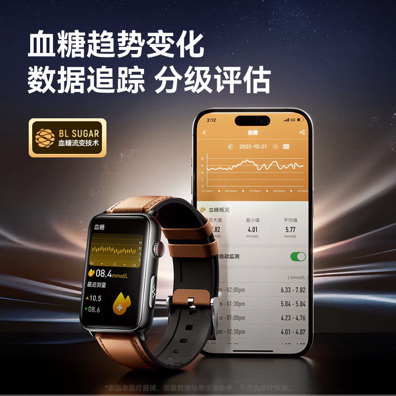 【高清通话】高精度动态血糖血压血脂风险评估智能手表测血氧心率