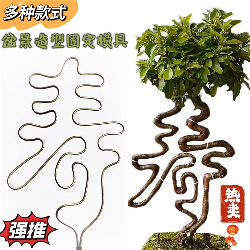 盆景定型铁艺模具(不含植物)金弹子造型福禄寿喜盆景造型字模具
