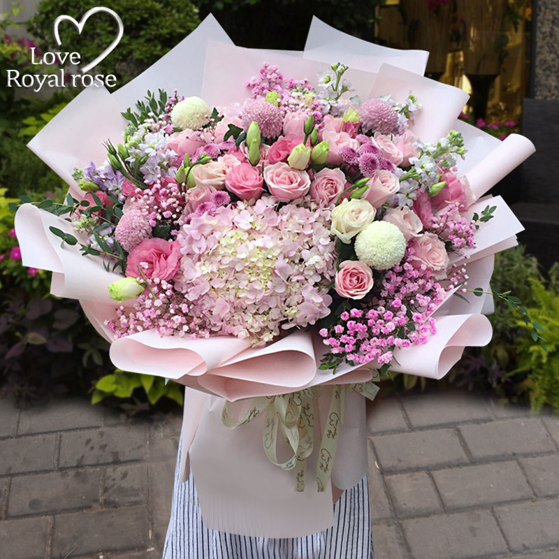 杭州鲜花速递玫瑰花郁金香混搭花束同城爱人女友生日订花送花上门