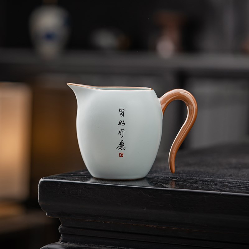 天青汝窑公道杯单个高档大号陶瓷茶海分茶器手写功夫茶具配件定制