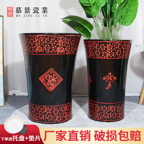 陶瓷大花盆大号特大号新中式福字落地陶瓷花盆发财树幸福树花盆