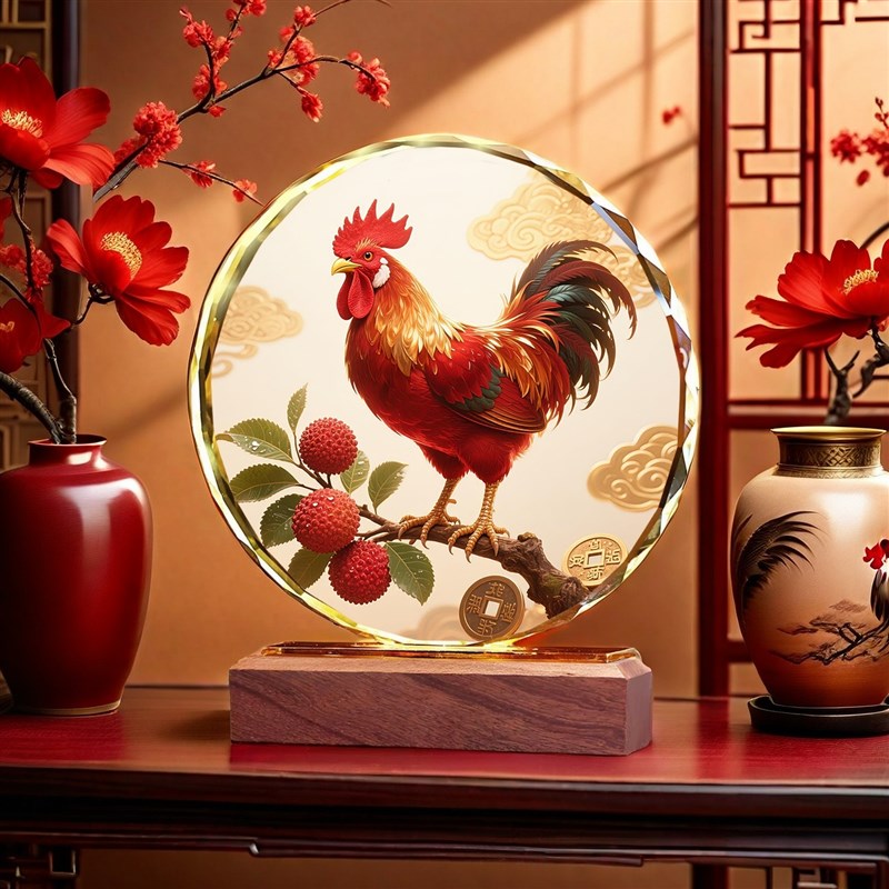 公鸡水晶摆件吉祥物大吉大利客厅装饰玄关入户镇宅招财鸡乔迁摆台