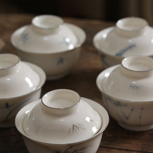 手绘白瓷小号80ml盖碗不烫手陶瓷二才泡茶器岩茶家用功夫茶具茶杯