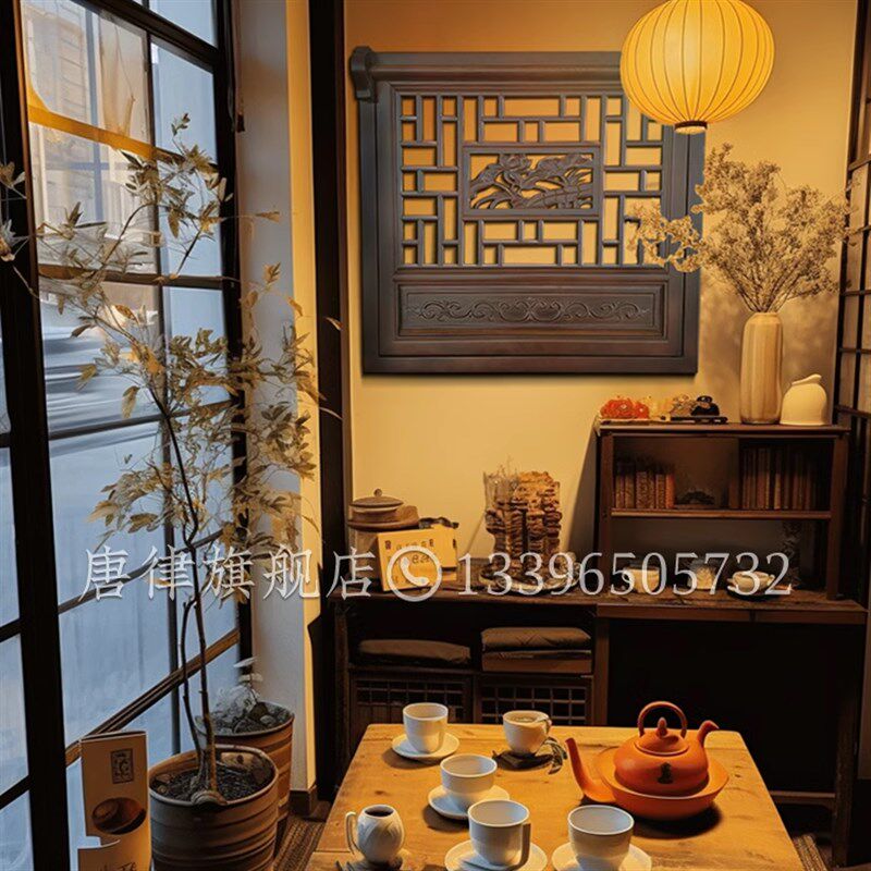东阳木雕实木花格上翻推拉折叠木窗仿古做旧窗户雕刻复古茶室装饰