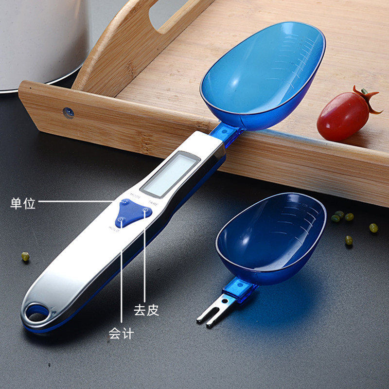 新款高精度电子称量勺厨房烘焙家用固体粉末称量500g/0.1长柄3勺