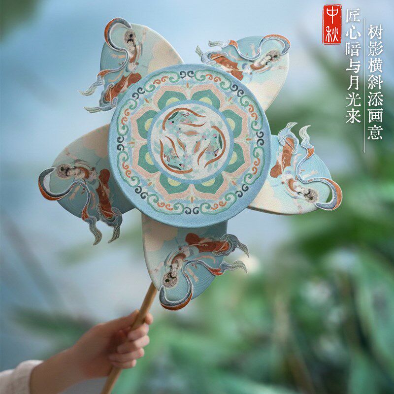 中秋节旋转风车灯笼手工diy材料包儿童手提新款兔子非遗花灯发光