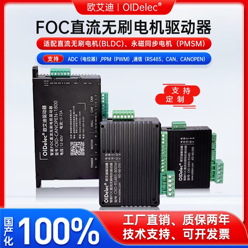FOC直流无刷电机驱动器控制器支持有感无感模拟量PWM通信IO正反转