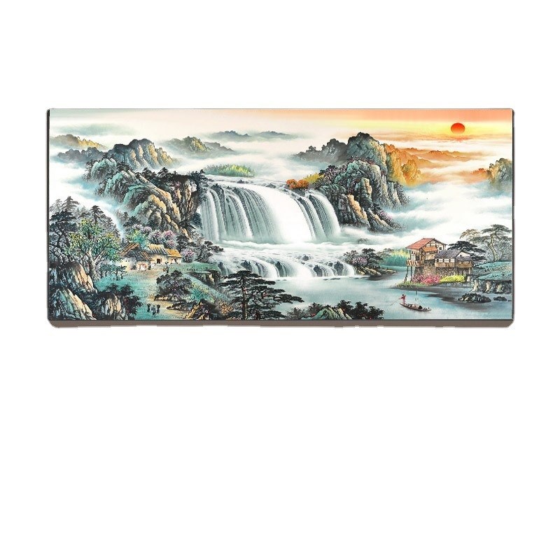 流水生财风景山水画客厅背景东墙挂画公室旭日东升装饰画字画壁画