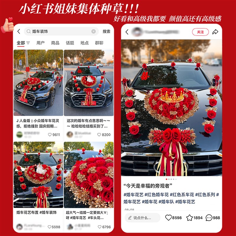 婚车装饰车头花全套鲜花2026新款仿真花主婚车花婚礼接亲车队拉花