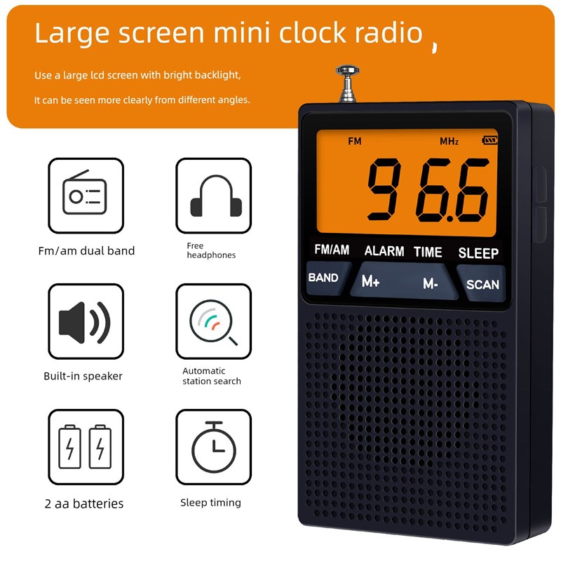 新款收音机 FM/AM双波段便携式老人大屏幕大文字立体声数字收音机