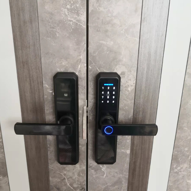 双门专用木门指纹锁对开办公室室内房间门智能锁密码锁家用