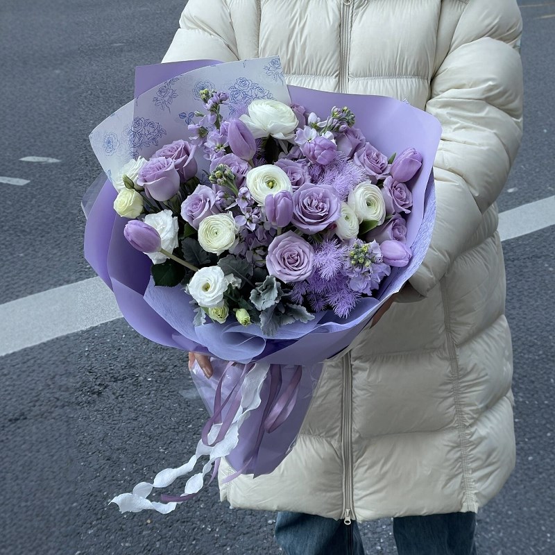 杭州鲜花速递同城海洋之歌紫玫瑰混搭花束生日订花店当日配送上门