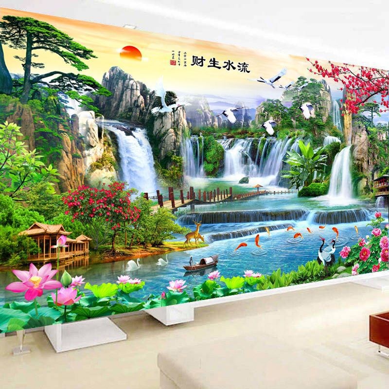 5d钻石画2025新款满钻流水生财大气风景画迎客松粘点砖贴画十字绣