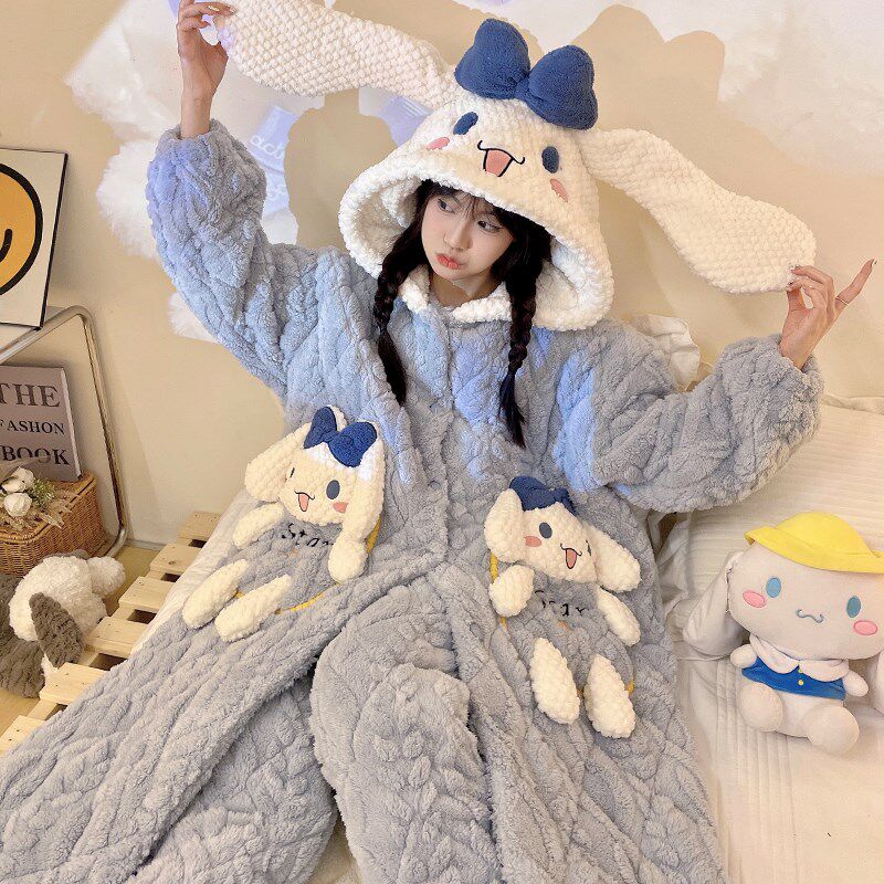 珊瑚绒睡袍女款秋冬季加厚加绒三层夹棉袄睡衣长款冬天浴袍家居服