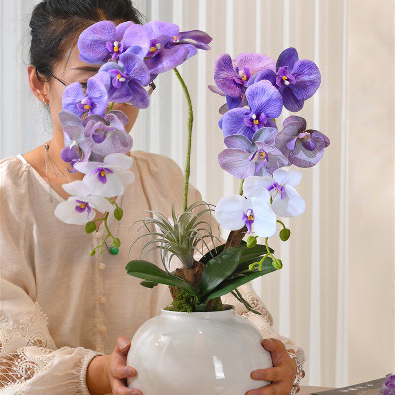 蝴蝶兰紫色彷真花高级感逼真假花艺客厅玄关摆设装饰轻奢高端摆件