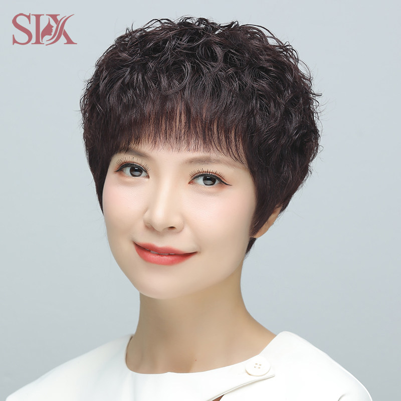 假发女士短卷发真发全真人发丝中老年自然假发套妈妈全头套假头套