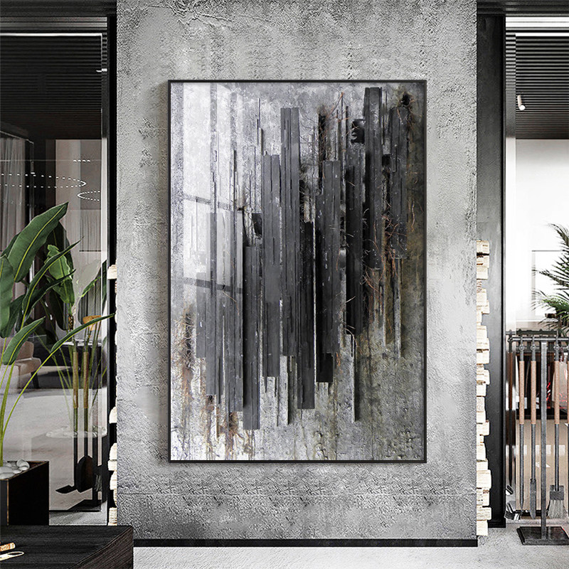 黑白灰工业风装饰画玄关画走廊尽头壁画大尺寸过道挂画客厅落地画