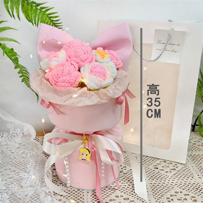 白雪公主针织花束手工编织毛线玫瑰成品手捧花送女朋友生日礼物