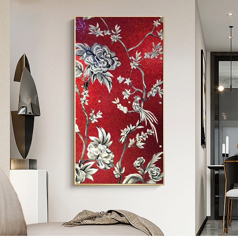 新中式花鸟马赛克剪画壁画背景墙瓷砖玄关拼图拼花客厅装饰挂画