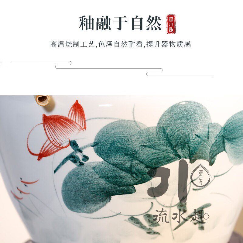 陶瓷养鱼缸大水缸阳台睡莲荷花室外庭院陶瓷大缸鱼缸老式竹子流水