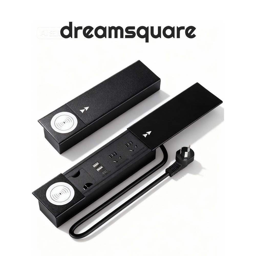 客厅书桌专用嵌入式双面排插滑盖插排无线充电桌面电源插线板