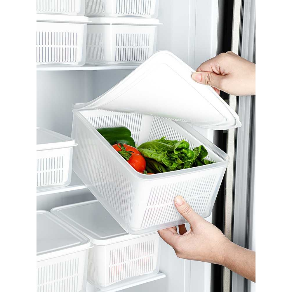 日式家用双层洗菜篮沥水篮厨房塑料洗水果盘带盖防尘蔬菜收纳盒