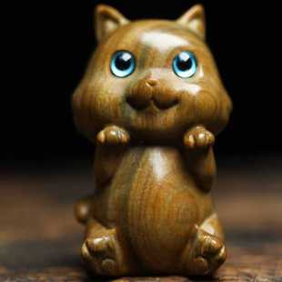 绿檀木雕刻优雅猫实木动物手把件卡通家居汽车可爱小猫咪木猫摆件