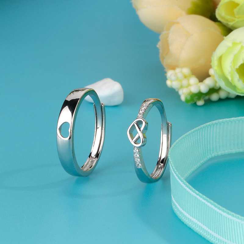 润鑫初见暗恋心形情侣戒指男女一对跨境货源配饰锆石微镶开口对戒