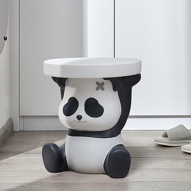 树脂卡通熊猫换鞋凳家用门口入户家居客厅茶几圆形小凳子创意矮凳