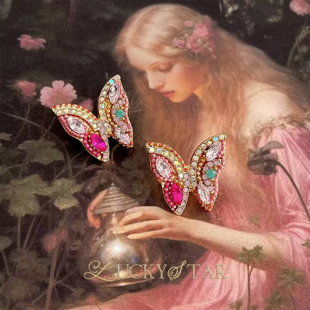 轻奢彩宝满钻锆石蝴蝶高级感耳饰