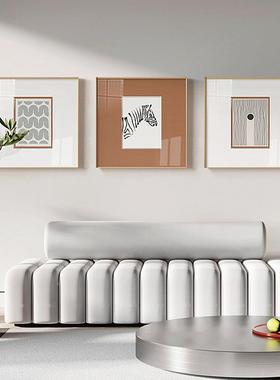 言QX202203线语现简橙色黑白线条抽象餐厅装约饰代织画饭厅正方形