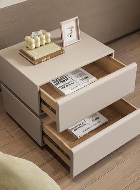 简约现代全实烤漆床头柜意式轻奢油免风安68564奶装卧室床头木收