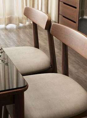 实木餐AL-78514桌椅子家用餐椅茶胡桃木凳子靠背简饭约休闲桌书桌