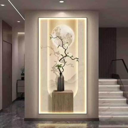 玄关带灯装饰画景福HS-09040风字晶瓷光镶钻LED灯发厅客福鹿入户