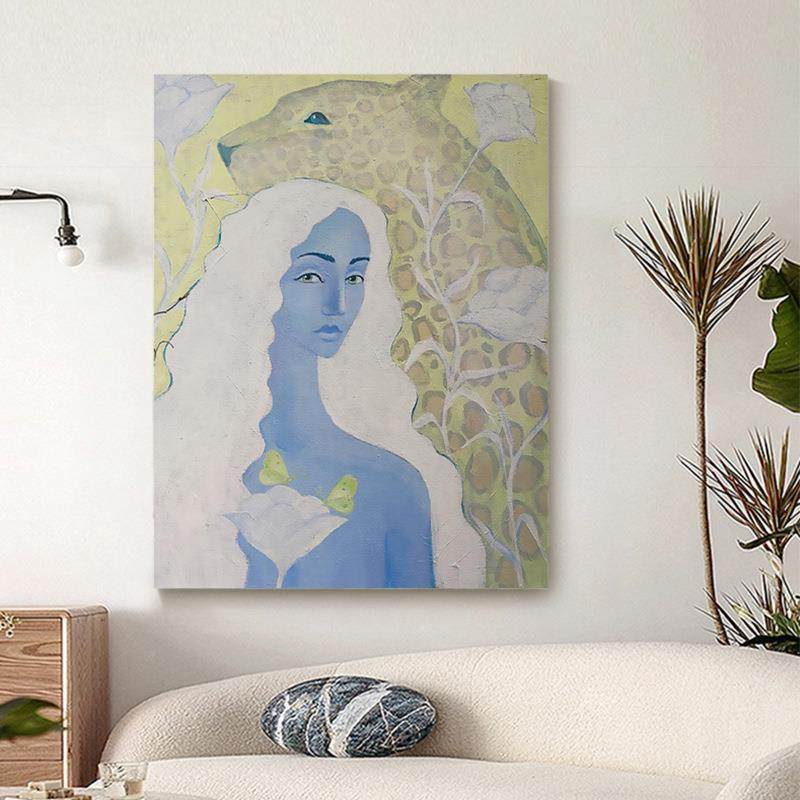 莫兰迪抽象客厅玄关手绘画饰象油画卧室装抽动VEB物人物豹纹艺术,家居饰品,油画,淘宝优惠券,粉丝福利购,淘宝优惠卷